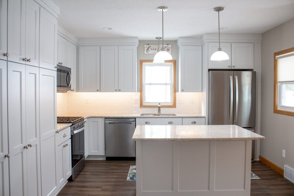 kitchen with white cabinets