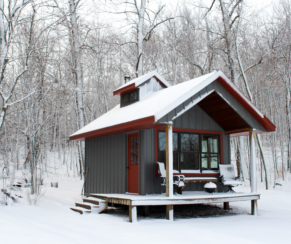 Shack in the woods in winter