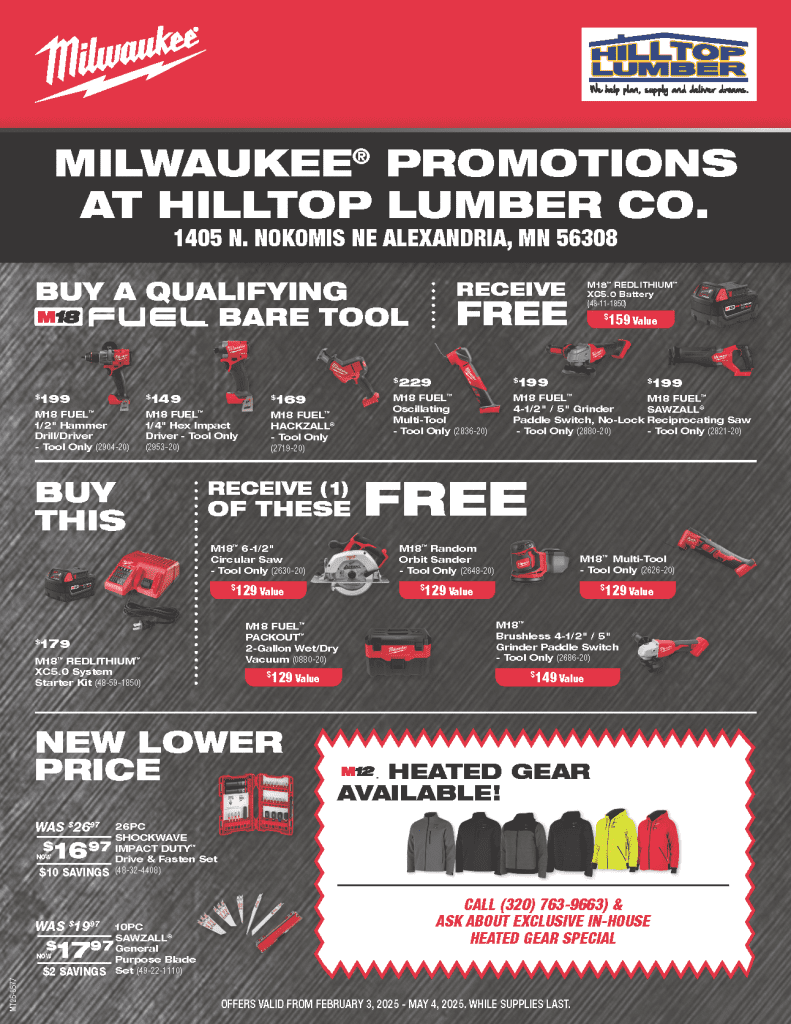 Milwaukee Deals at Hilltop Lumber